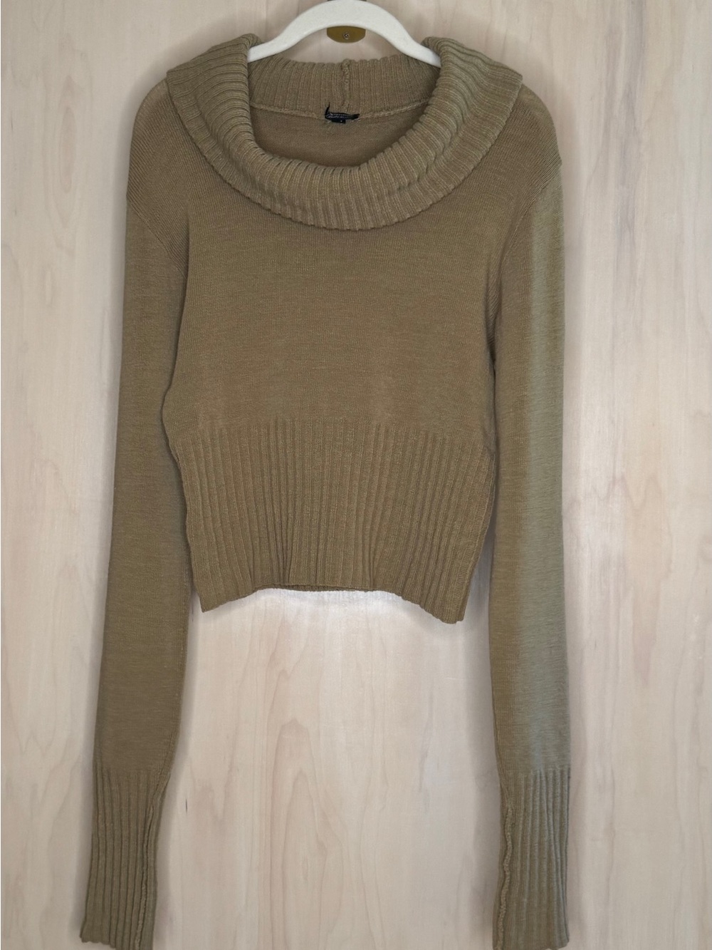 Arden B Cropped Cowl Neck Sweater in Tan
